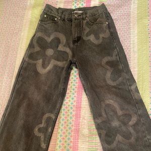 Grey flower jeans